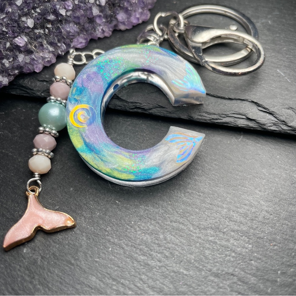 Letter C Mermaid Keychain with Tail Charm Ocean Inspired Artisan - Picture 11 of 16
